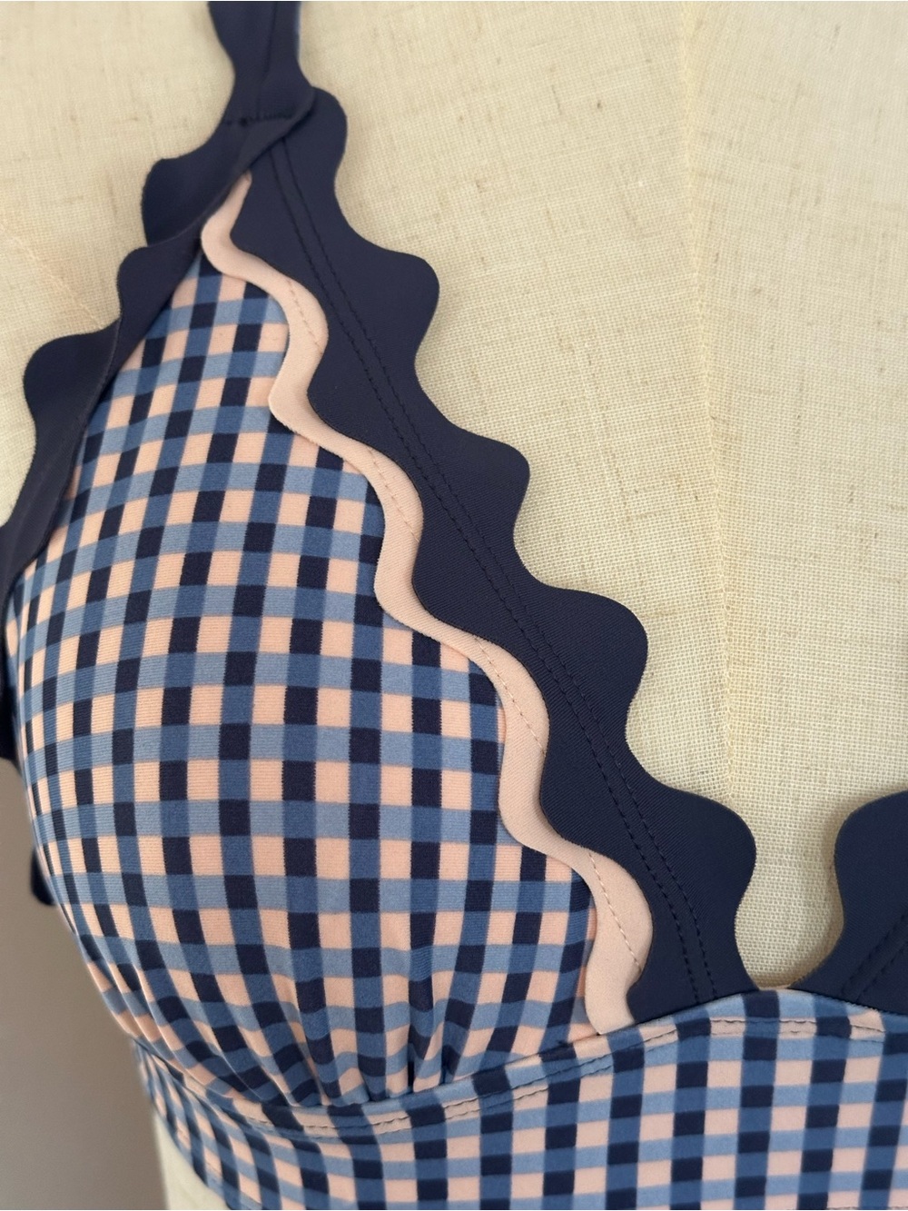Xhilaration Navy and White Gingham Bikini with Scallop Trim - Picture 5 of 11